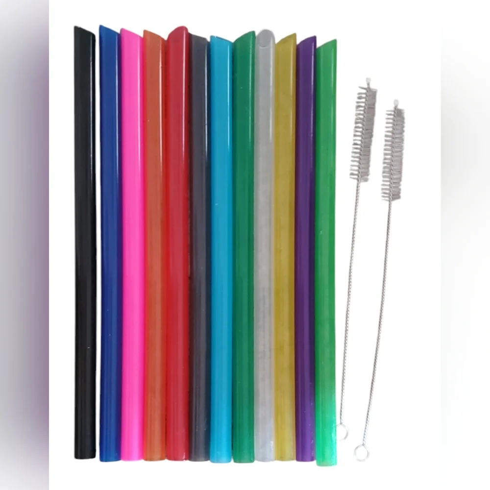 12 Reusable Boba Straws with 2‎ Brush Cleaners Hard Plastic Multicolor